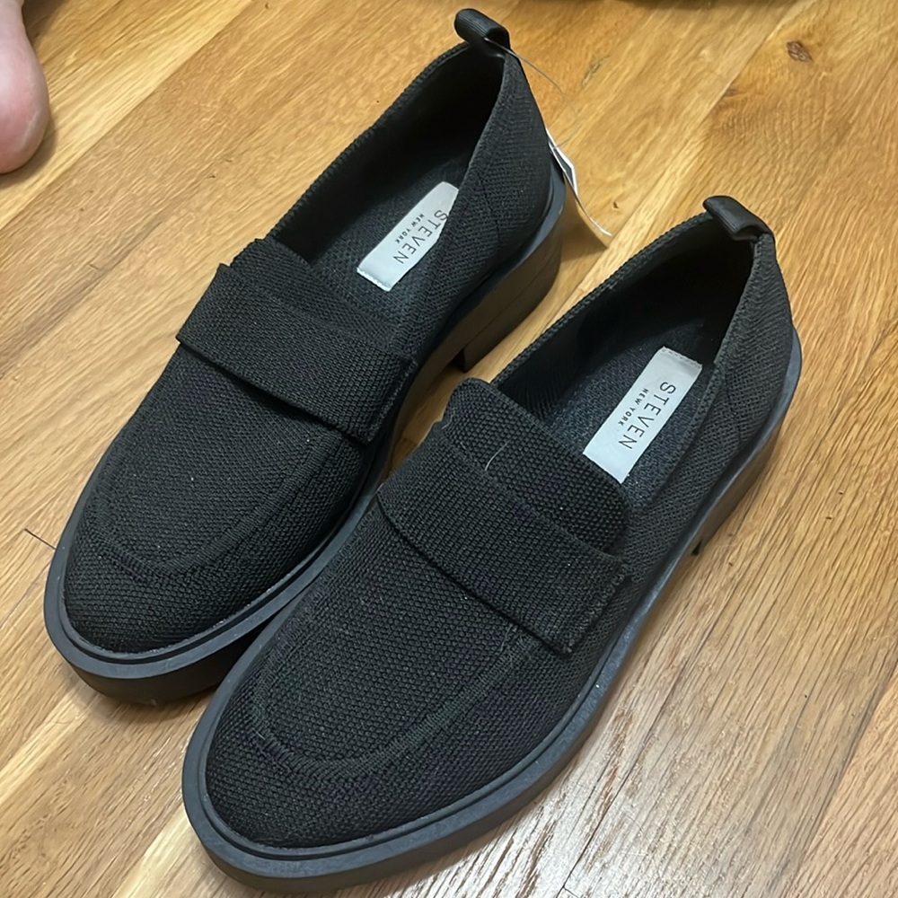 Steven New York Black Canvas Slip On Loafers